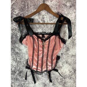 Corset Bustier Top Cropped Vintage 90s Pink Goth Whimsigoth Witchy Coquette Vamp